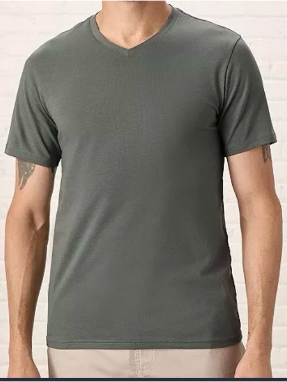 Pact Men's V-Neck Short Sleeve Tee Olive Gray Organic Cotton XL Sustainable